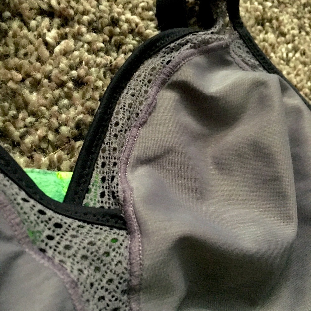 Hanes sports bra! Gray/black with lace and a lime green band. Size S